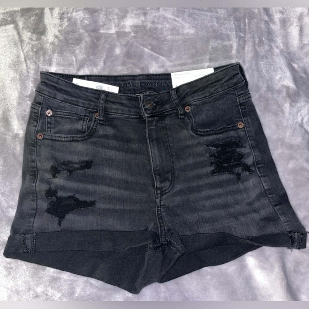 AMERICAN EAGLE Ripped Black Jean Shorts